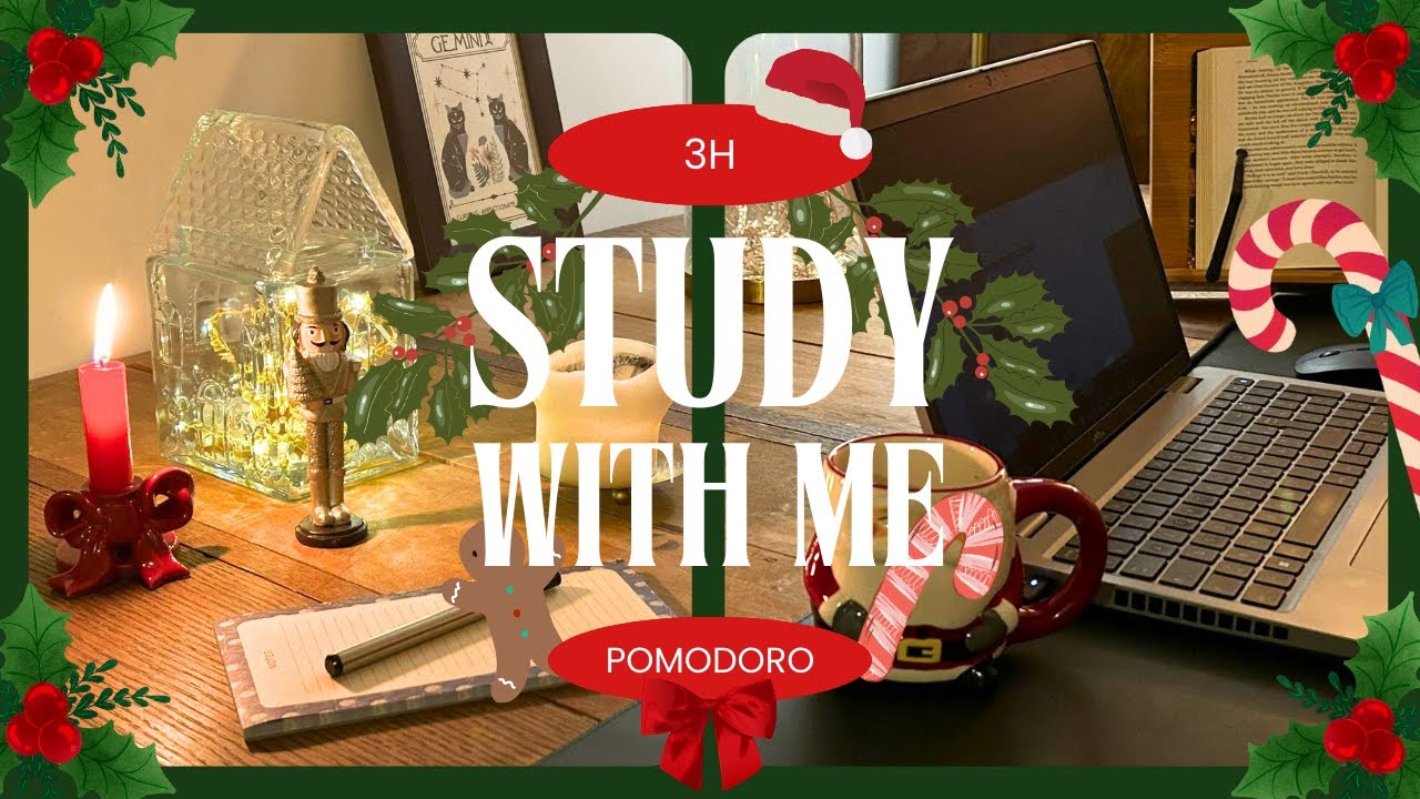 3-HOUR STUDY WITH ME | ❄️ Christmas Edition |🔥Crackling fire for deep focus | Pomodoro 50/10