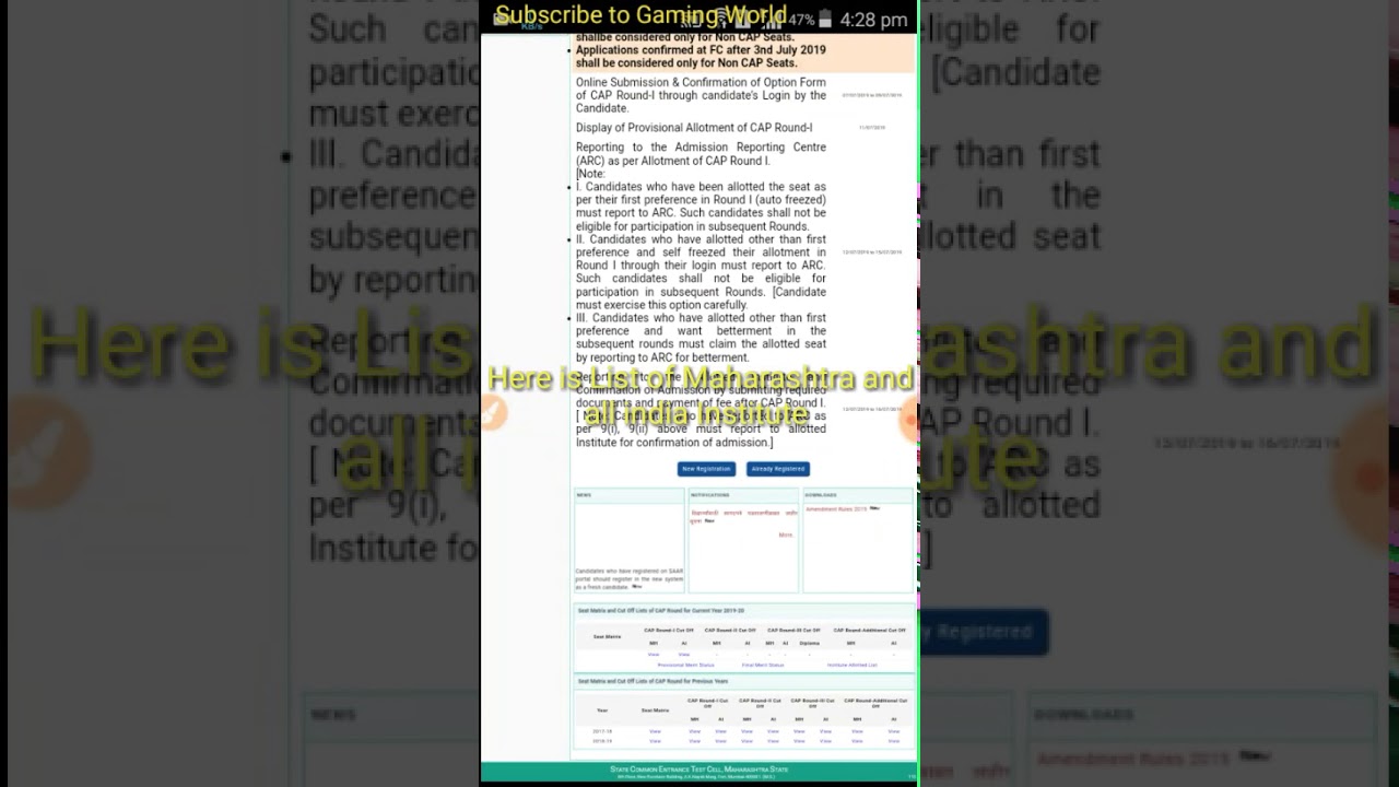 MHCET 2019 | LIST OF SELECTED CANDIDATES, INSTITUTES, CUT OFF .LINK IN DISCRIPTION