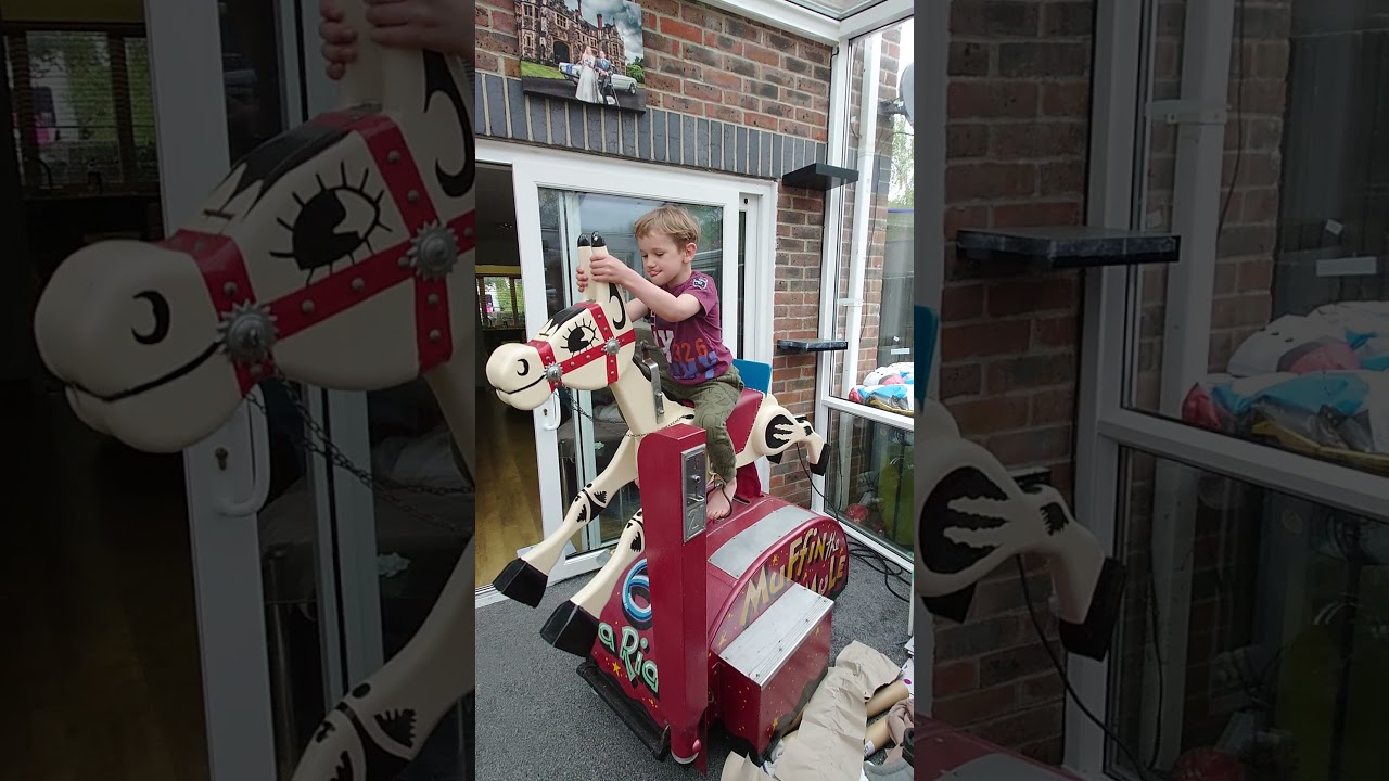 Rusty riding our 1950's Edwin Hall Muffin the mule sit on ride 6D won in a container wars UK