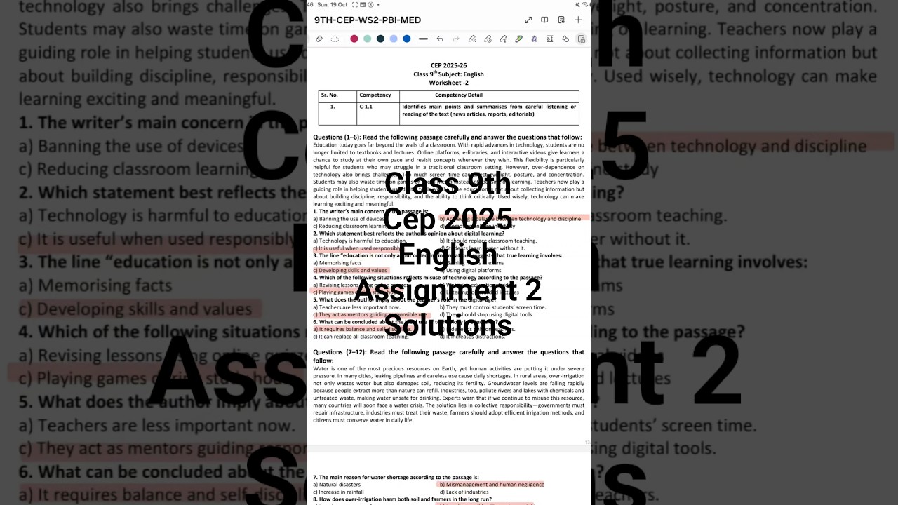 class 9th cep english assignment 2 solution #pseb