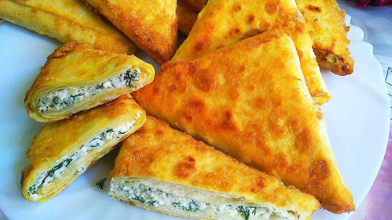 Конвертики из лаваша с творогом и укропом.