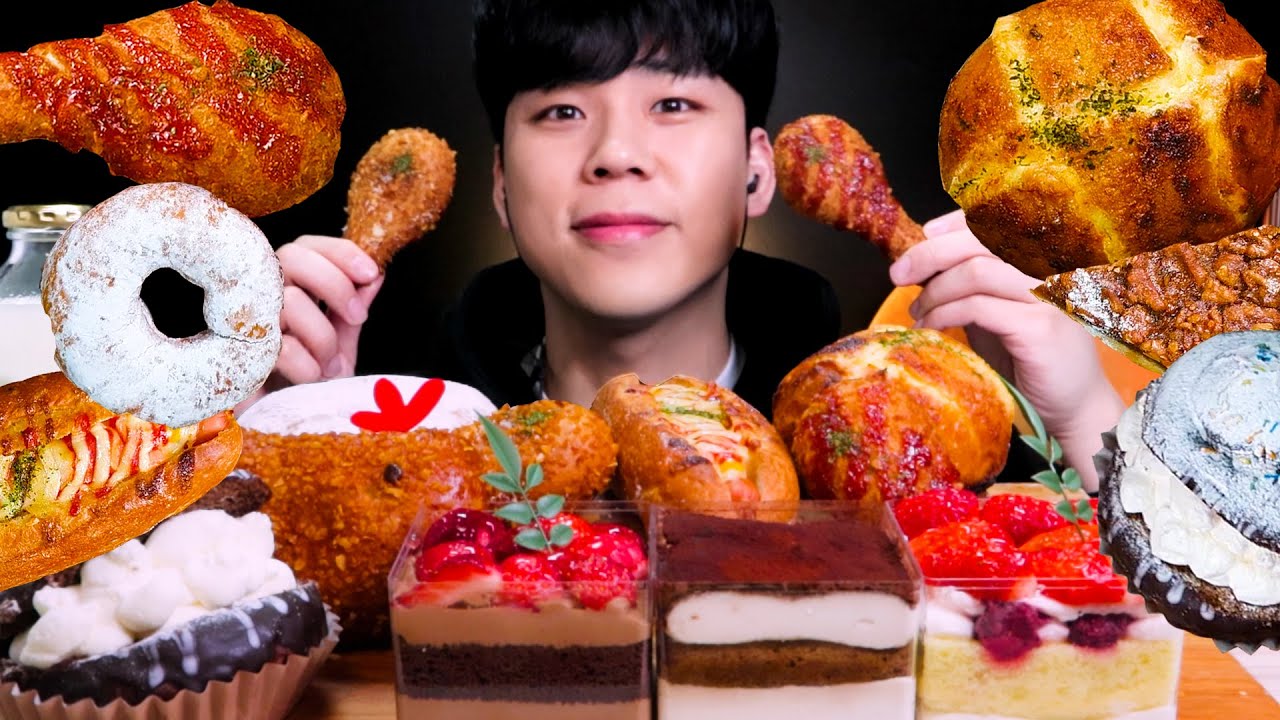 ASMR 파리바게트 치킨빵 더스퀘어 케이크 먹방 리얼사운드소스 パン·ケーキ Bread Cake MUKBANG DESSERT