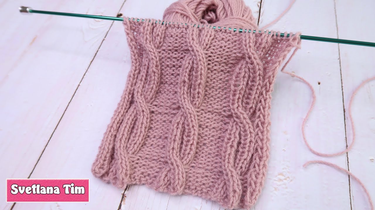 Узор КОСА по изнаночной глади. Узоры спицами. Knitting patterns. Светлана Тим
