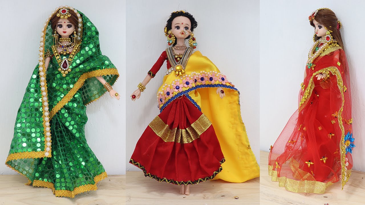 3 South indian bridal dress and Jewellery | Doll decoration with clothes