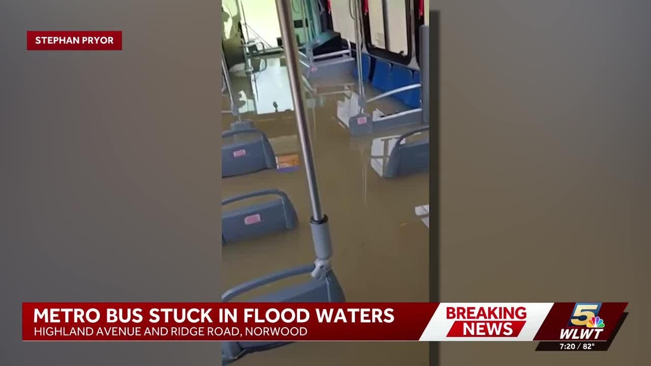 Metro bus floods in Columbia Township amid heavy rain