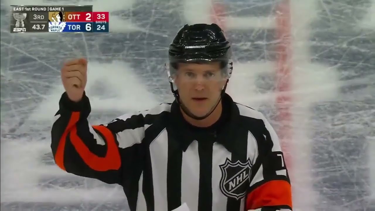 Referee Garret Rank Runs Down Penalty List at Sens vs. Leafs