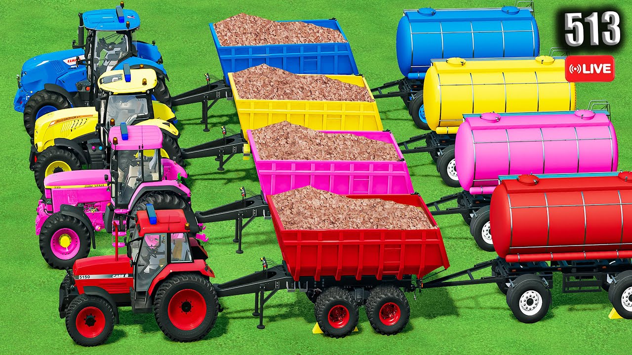 TRANSPORTING Police TRACTORS & Wood Chips - LOAD w/ BIG JCB Fastrac TRACTORS! Farming Simulator 22