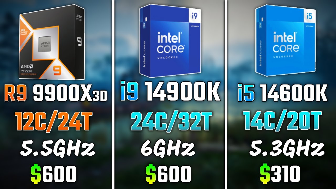 RYZEN 9 9900X3D vs INTEL i9-14900K vs INTEL i5-14600K | Test in 6 Games