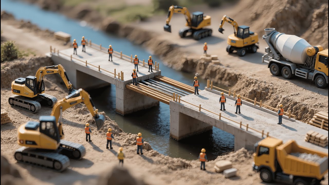 Mini Workers Build a Concrete Bridge | Satisfying Timelapse