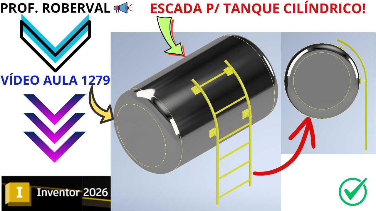 Aula 1279 - Modelamento da Escada para Tanque Cilíndrico no Autodesk Inventor 2026