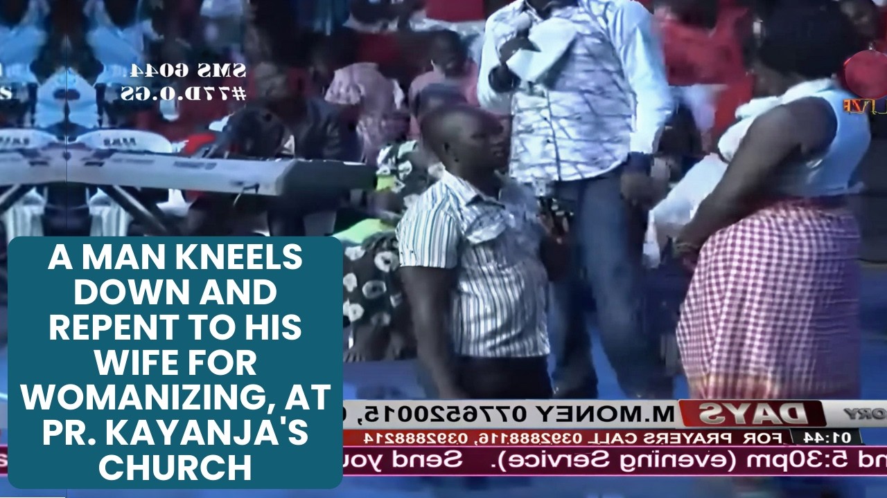 A Man Kneels Down And Repent to His Wife for Womanizing, at Pr. Kayanja's Church