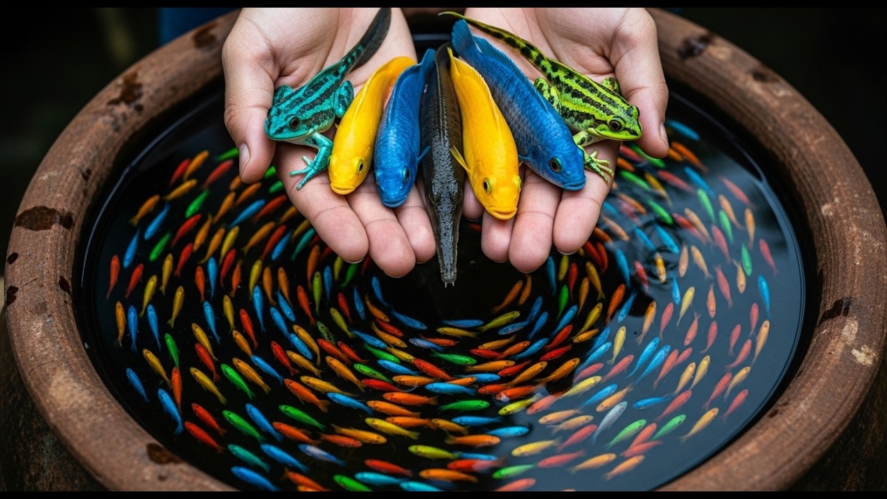 I cracked giant colorful eggs and what was inside shocked me 😱🐠#AquariumFish#FishExperiment