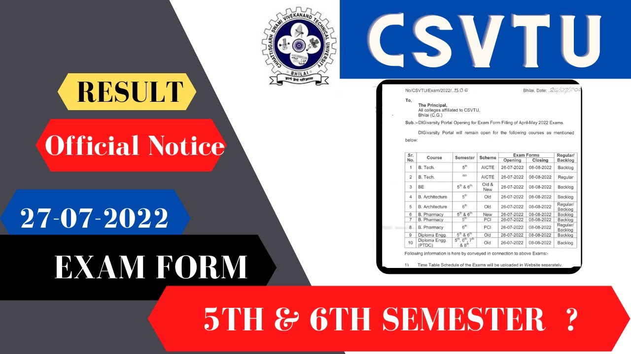 🔰✅EXAM FORM 5TH & 6TH SEMESTER  ? | RESULT आ गया ?| CSVTU