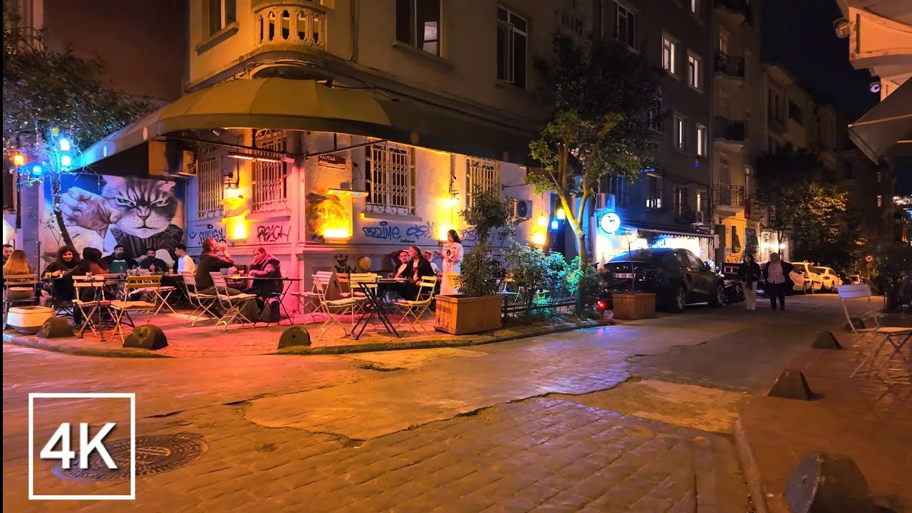 Cihangir Neighborhood Night Walk✨ The Most Social and Popular District of Istanbul | 4K