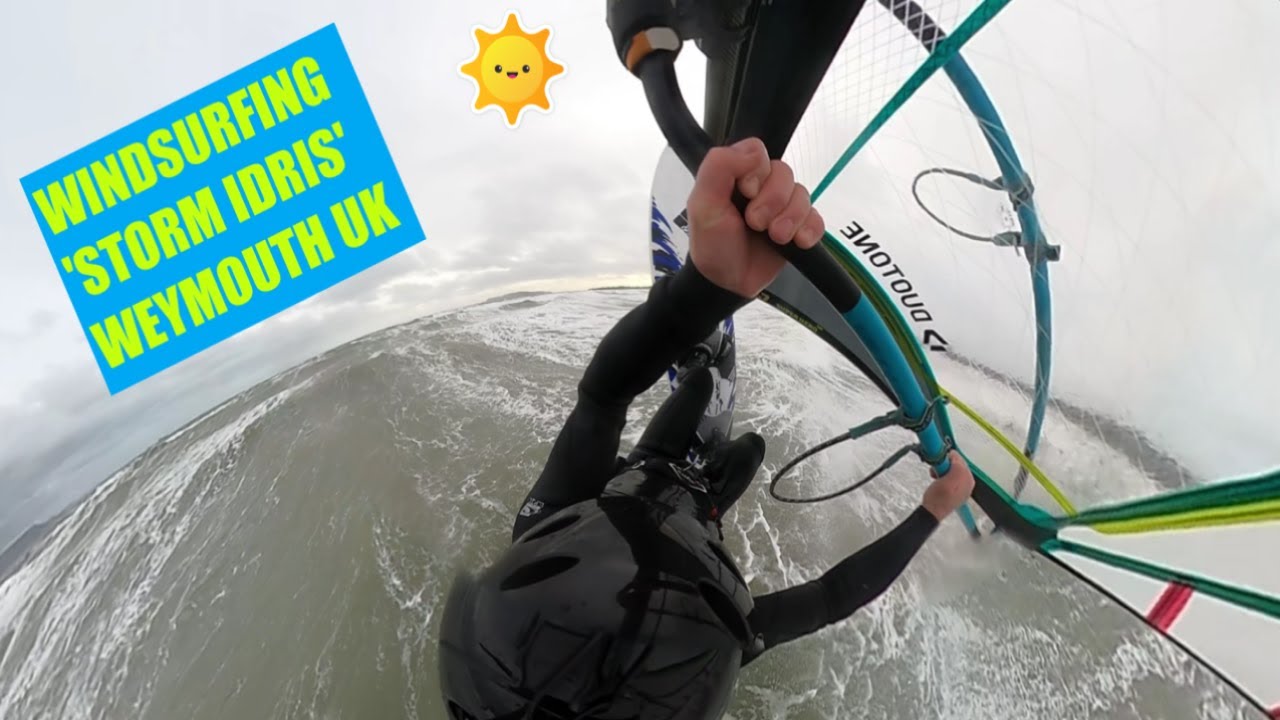Windsurfing 40knt storm ingrid, Weymouth UK.