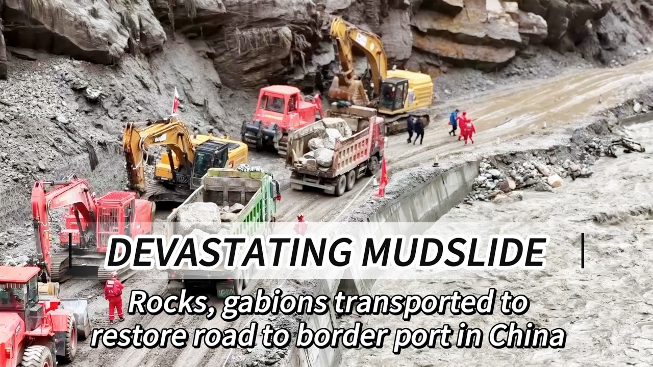 Rocks, gabions transported to restore road to border port in China