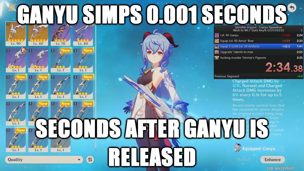 🕒🏆 [WORLD RECORD] Ganyu Any% Speedrun 1.12 ver