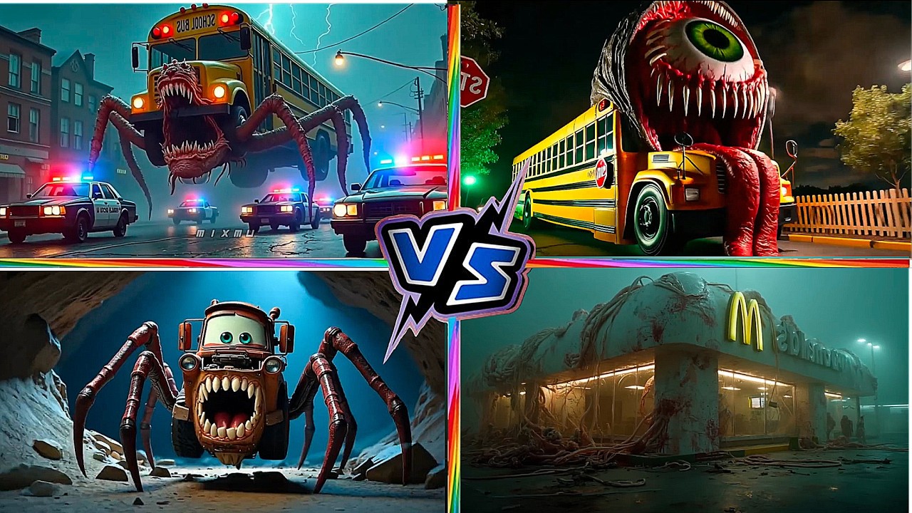 School Bus Monster VS INFECTED McDonald's VS Mater Monster VS School Bus Monster Tiles Hop EDM Rush
