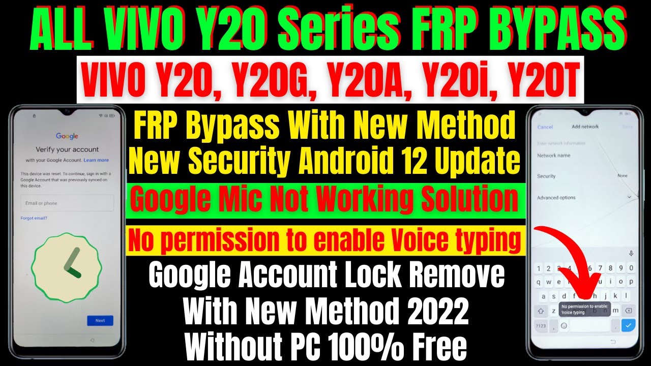 VIVO Y20, Y20g, Y20i, Y20a, Y20t Frp Bypass Android 12 Update || Google Mic Not Working Solution
