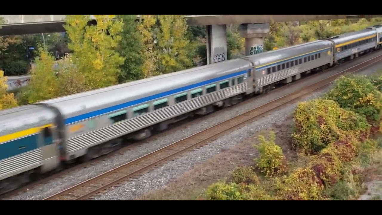 FALL TRAINS Via Rail P42DC and Budd Coaches at Des Sourses Blvd Overpass
