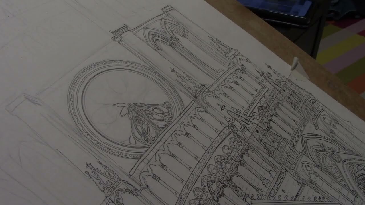 Speed Draw – Notre Dame d’Amiens – Drawing The Western Facade of Amiens Cathedral (better than 360p)