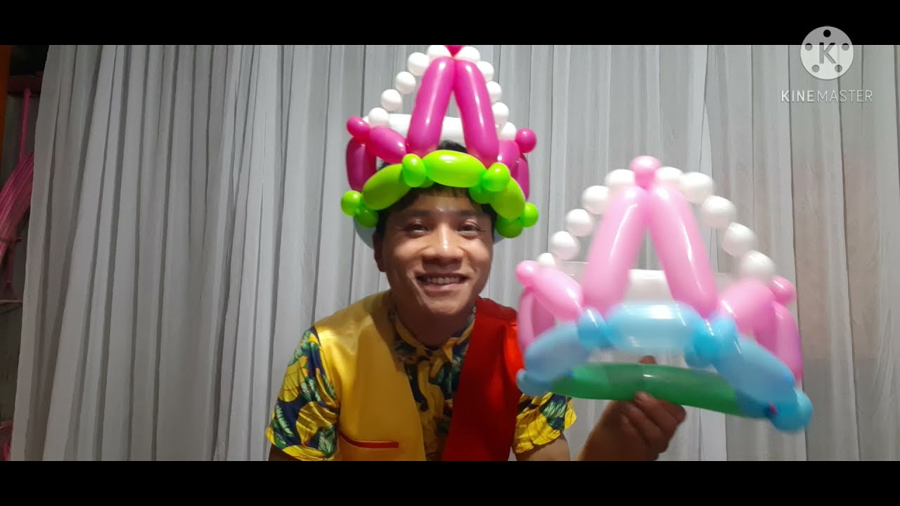 hướng dẫn làm vương miện bằng bóng bay nghệ thuật . make a crown with a bubble .