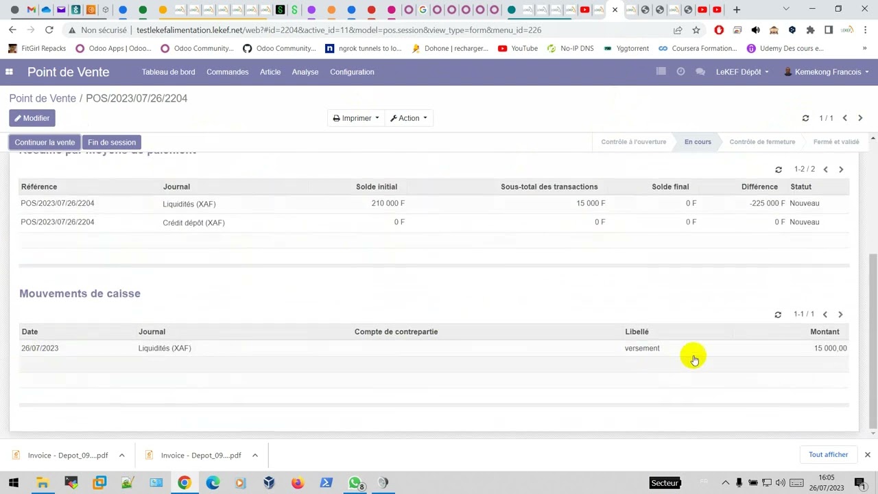 Encaisser ou décaisser de l'argent  dans Odoo avec impacte sur la caisse #odoo #pointofsale