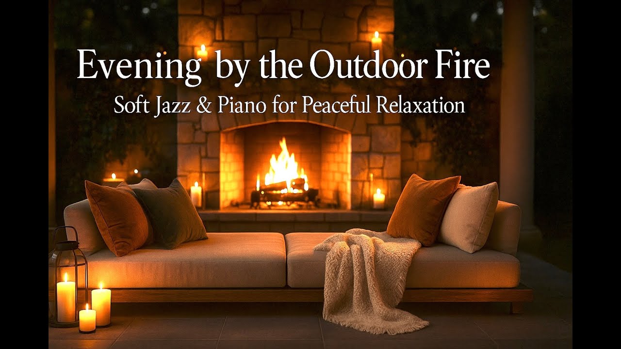 Soft Romantic Jazz & Piano for Peaceful Relaxation - Evening by the Outdoor Fire 
