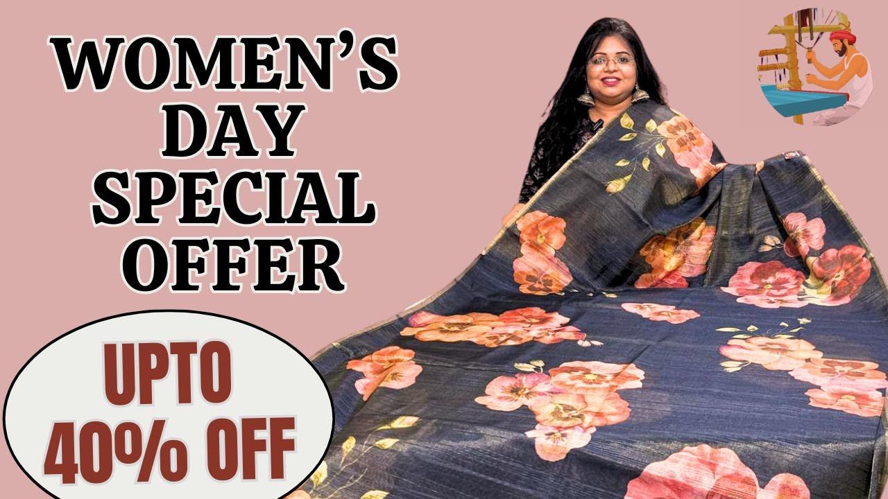 UPTO 40% Off Women's Day Saree Sale. Mashru Silk Saree | Tissue Kota Sarees | Crepe Sarees.