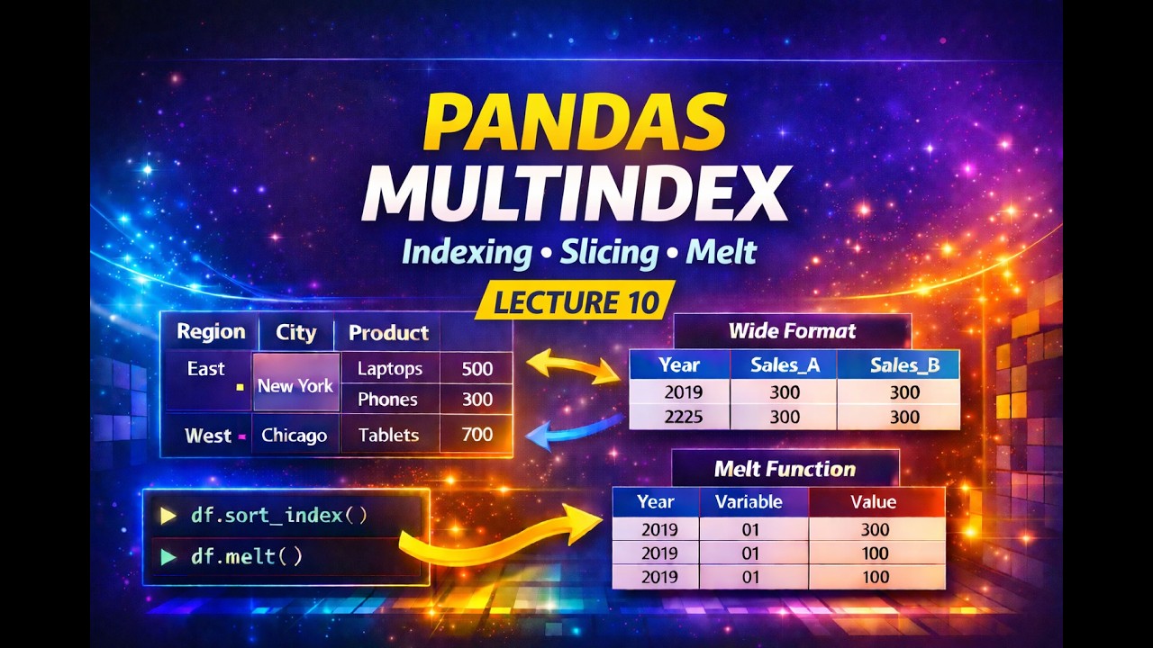 Pandas MultiIndex Explained | Indexing, Slicing, Sorting & Melt Function | Lecture 10