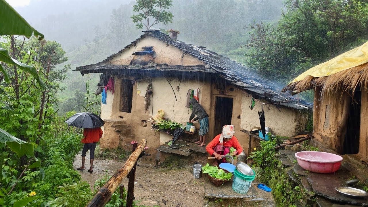 Real Nepali Mountain Village Life During the Rain | A Peaceful Rural Lifestyle