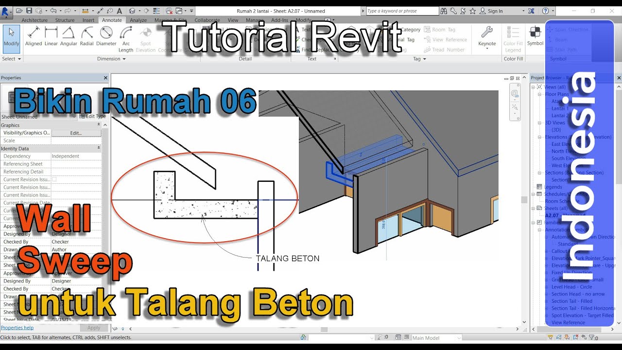 REVIT BIKIN RUMAH 06 – Pembuatan talang beton menggunakan fitur “wall sweep