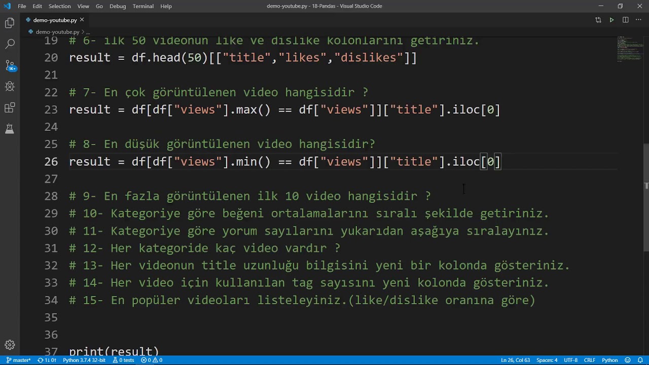Python - Youtube Verilerinin Analizi