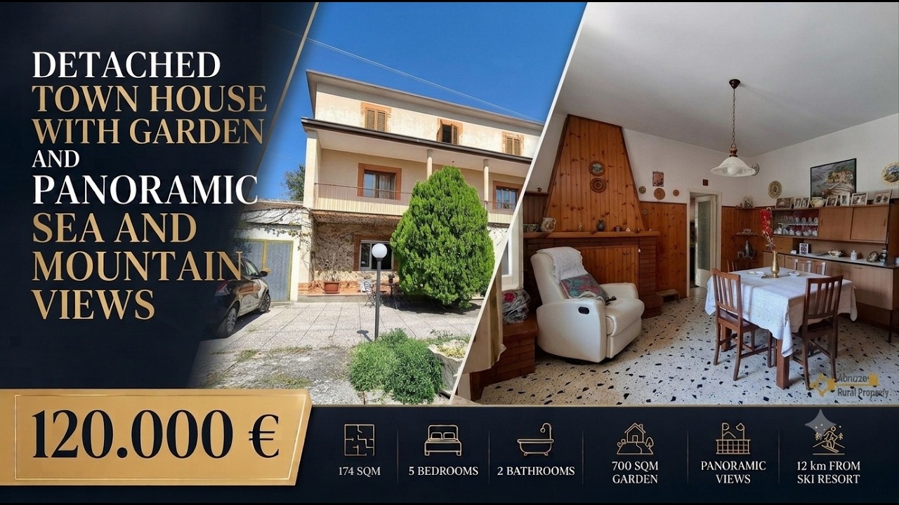 Detached town house with garden and panoramic sea and mountain views. 12 km from ski resort.