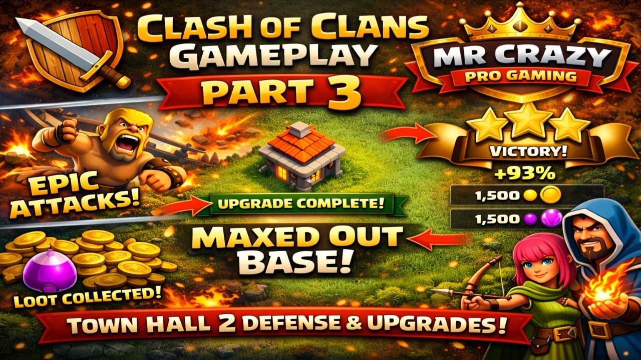 ⚔️ Clash of Clans Gameplay Part 3 🔥 | Town Hall 2 Defense, Attacks & Base Upgrade Strategy | #MRC