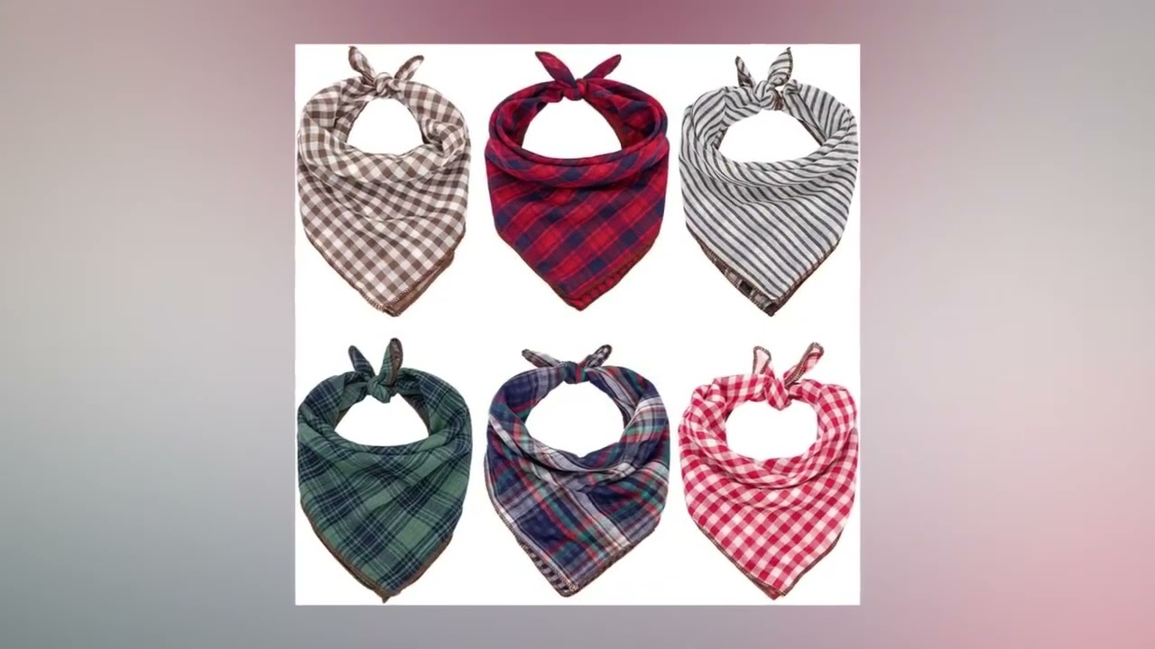 Remifa Dog Bandana - 6PCS Birthday Gift Washable Green Blue Red Christmas Dog Bandana Square Plaid