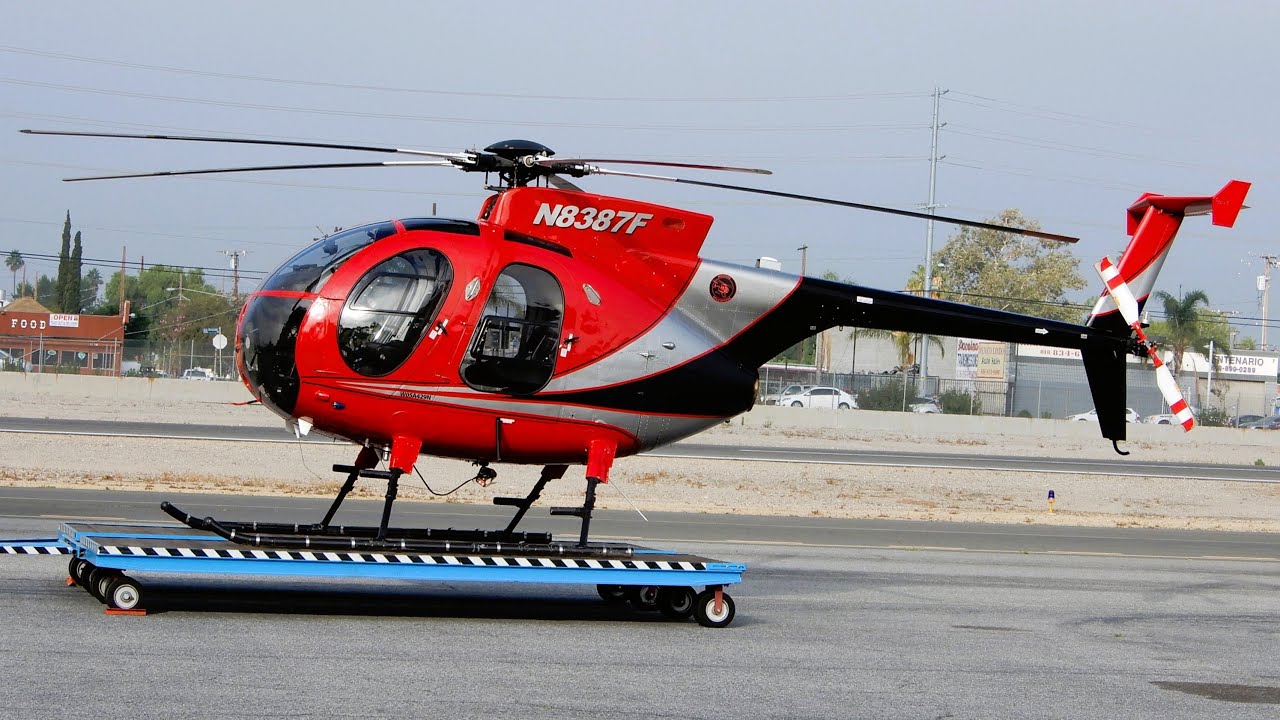 Hughes 500 Start-Up, Takeoff & Landing on Helipad - Hughes 369 Helicopter N8387F