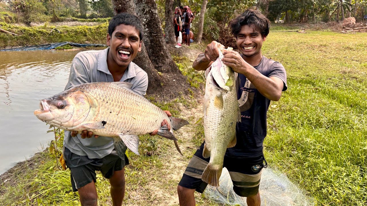 আকাশদের খালে জাল টেনে প্রচুর বড় বড় মাছ ধরলাম 🐟🐟