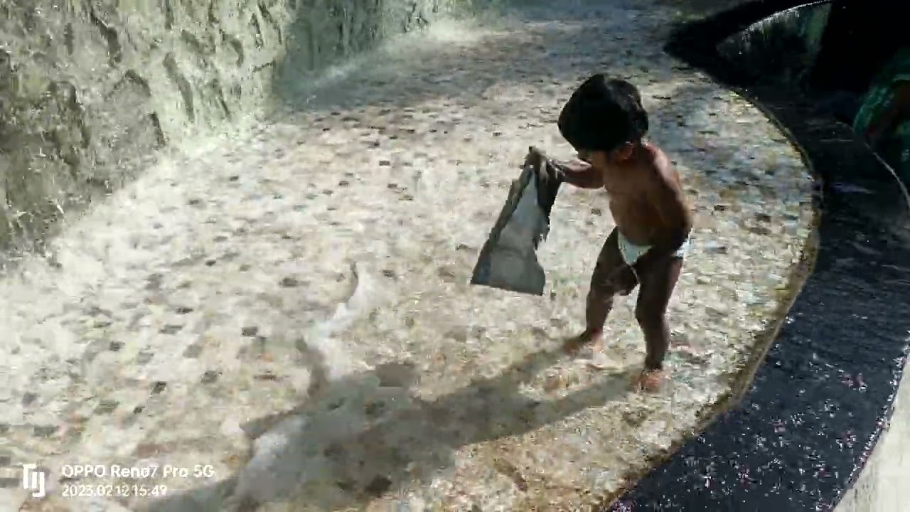 baby fun in water fall at national zoo park Surat