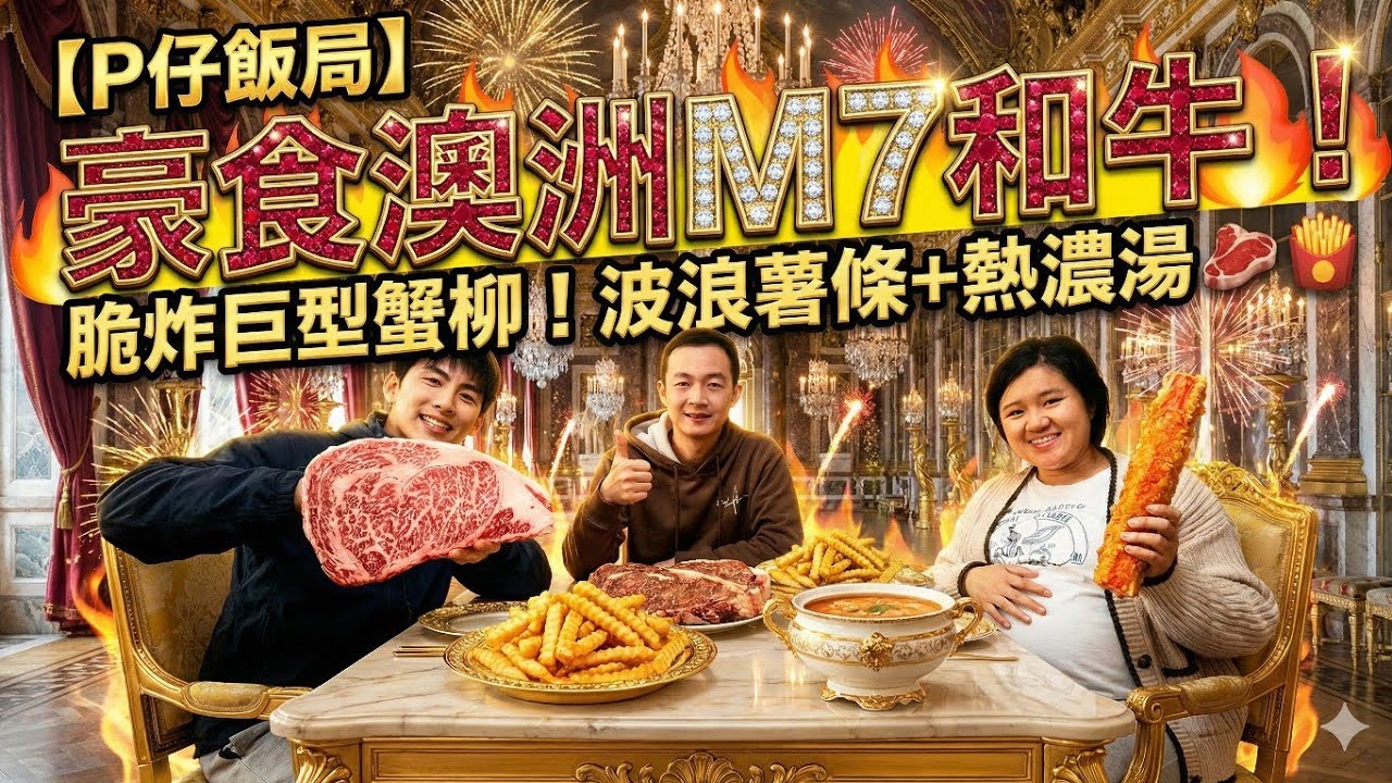 ​【P仔飯局】豪食澳洲頂級 M7 和牛！🔥 | 脆炸巨型蟹柳＋扭紋薯條，同政政洋洋兩公婆吹水開餐！🥩🍟