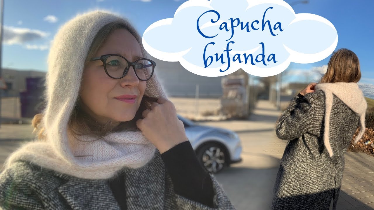 Accesorio de moda bufanda capucha. Tejer bufanda con capucha