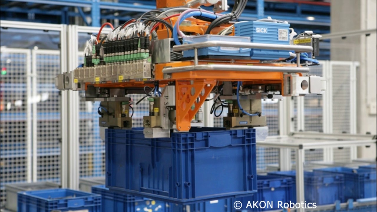 KLT Beh&auml;lter Handling - Depalettieren - KLT Greifer von AKON Robotics