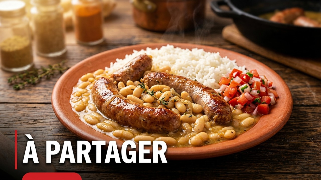 Plat familial créole : haricots blancs et saucisses à partager