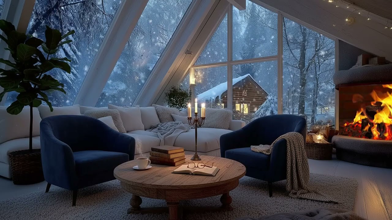 🎶 Warm Winter Piano | White Lounge Flowers & Snow Outside | 3 Hour Relaxing Study, Sleep & Stress