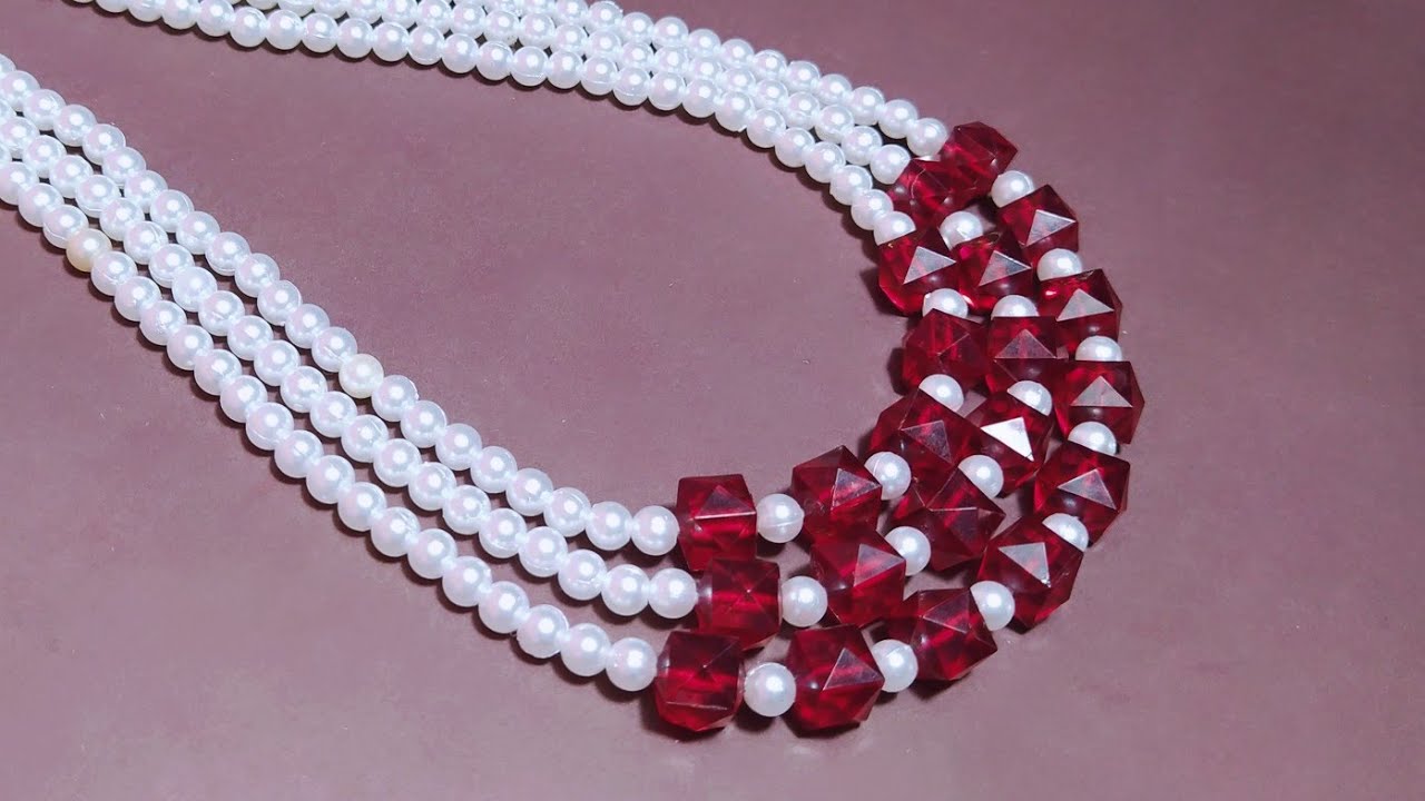 pearl beaded necklace making|Long pearl necklace|Layered necklace tutorial|DIY pearl jewellery