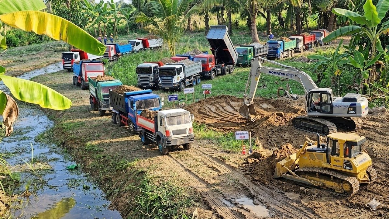 (Ep28)​ Construction of a river crossing road with a truck Kamaz Hino Scaina Man shaman Dozer D65px 