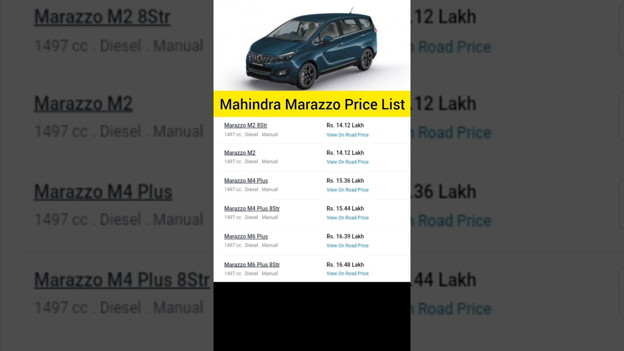 Mahindra Marazzo 🚗 price list. #mahindra #marazzo #carprice #pricelist 🚗🚘🚗