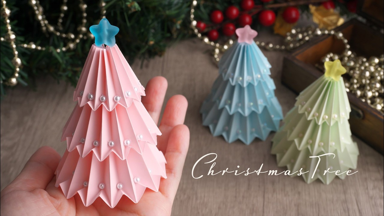 コピー用紙で作るメルヘンカラーのクリスマスツリーの作り方 - DIY Paper Christmas Tree / Tutorial