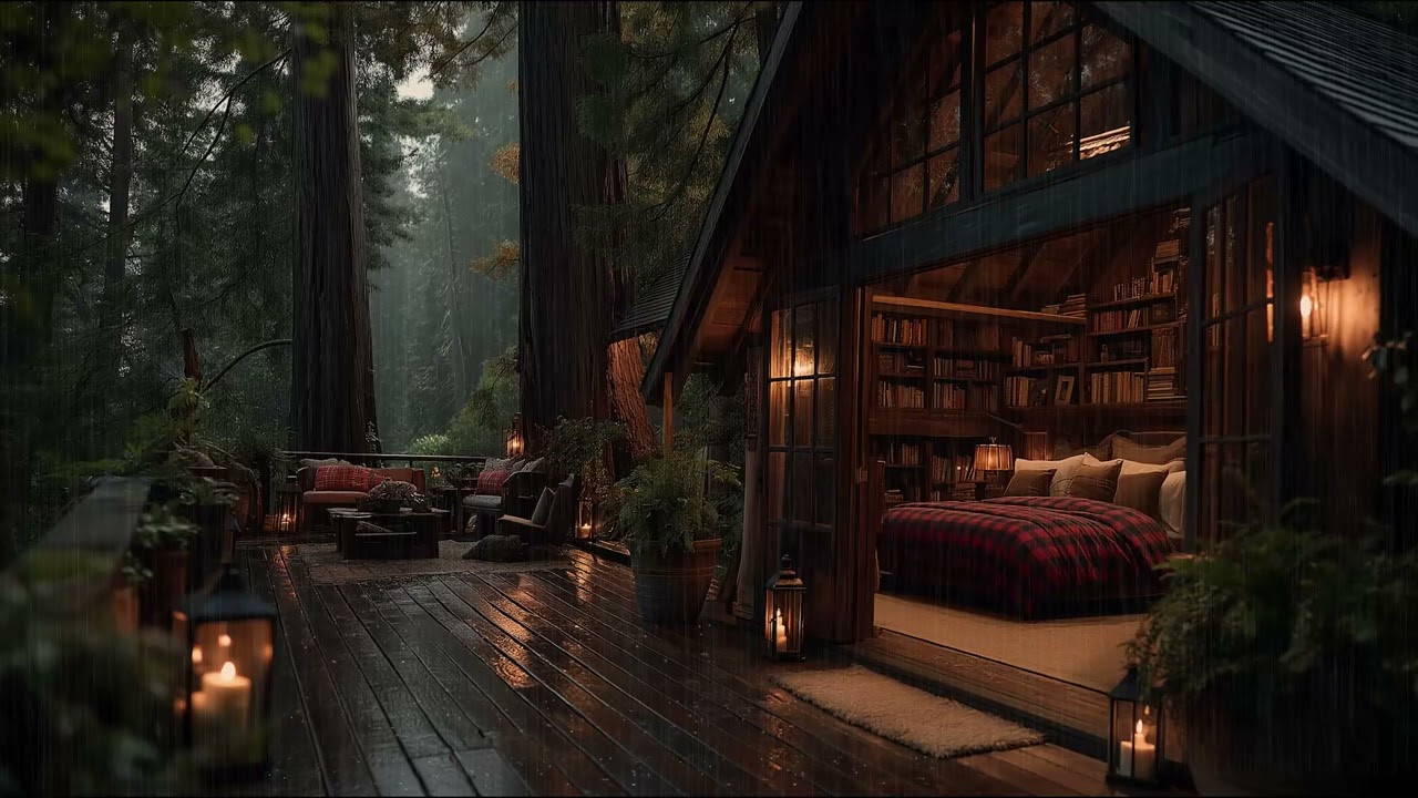 Serene Rainy Jungle Treehouse Ambience with Gentle Rain Sounds for Rest and Deep Sleep