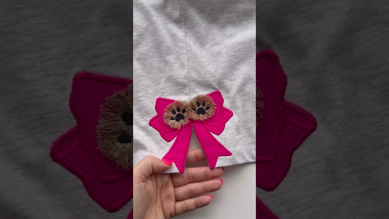 Fringed Fluffy Puppy Paws Side Seam Bow Applique Dog Pet Lovers Embroidery #puppy #paws #embroidery